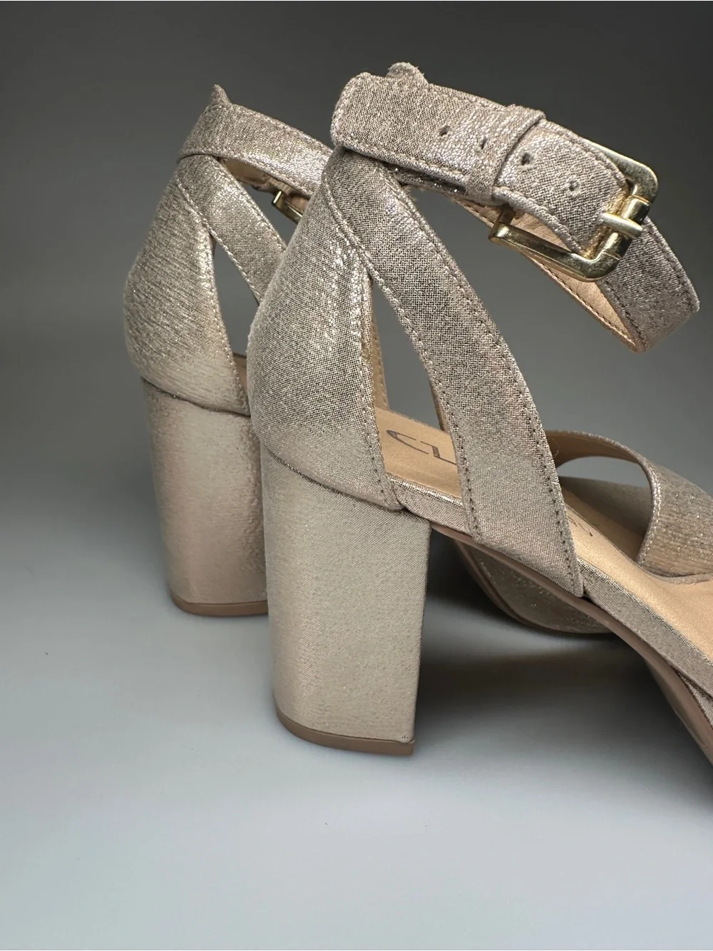 CL by Laundry Shimmery Light Gold Platform Block Heels